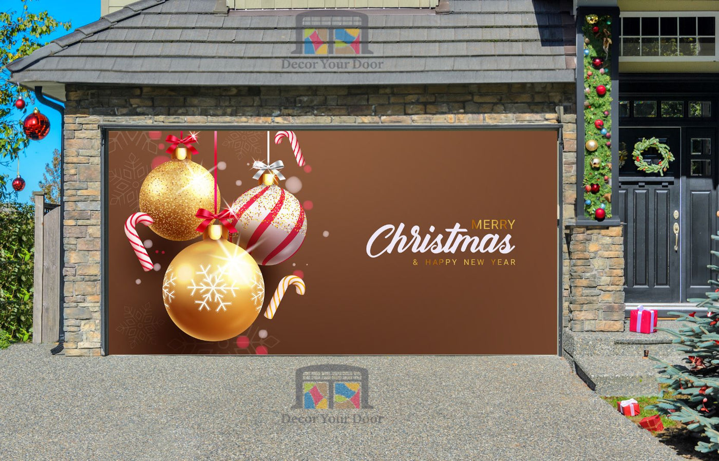 Merry Christmas Christmas In Glitter Gold Shiny Hanging Ornament Garage Door Wrap Cover Mural Decoration