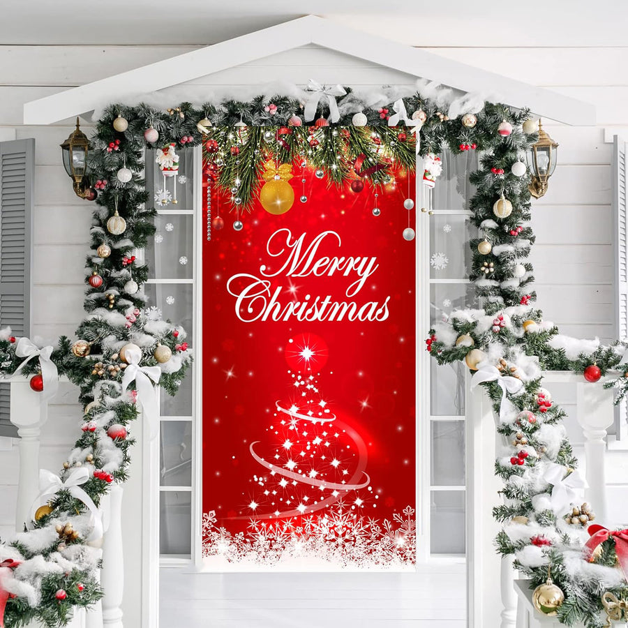 Merry Christmas Eve In Red Front Door Wrap Cover Xmas Decoration