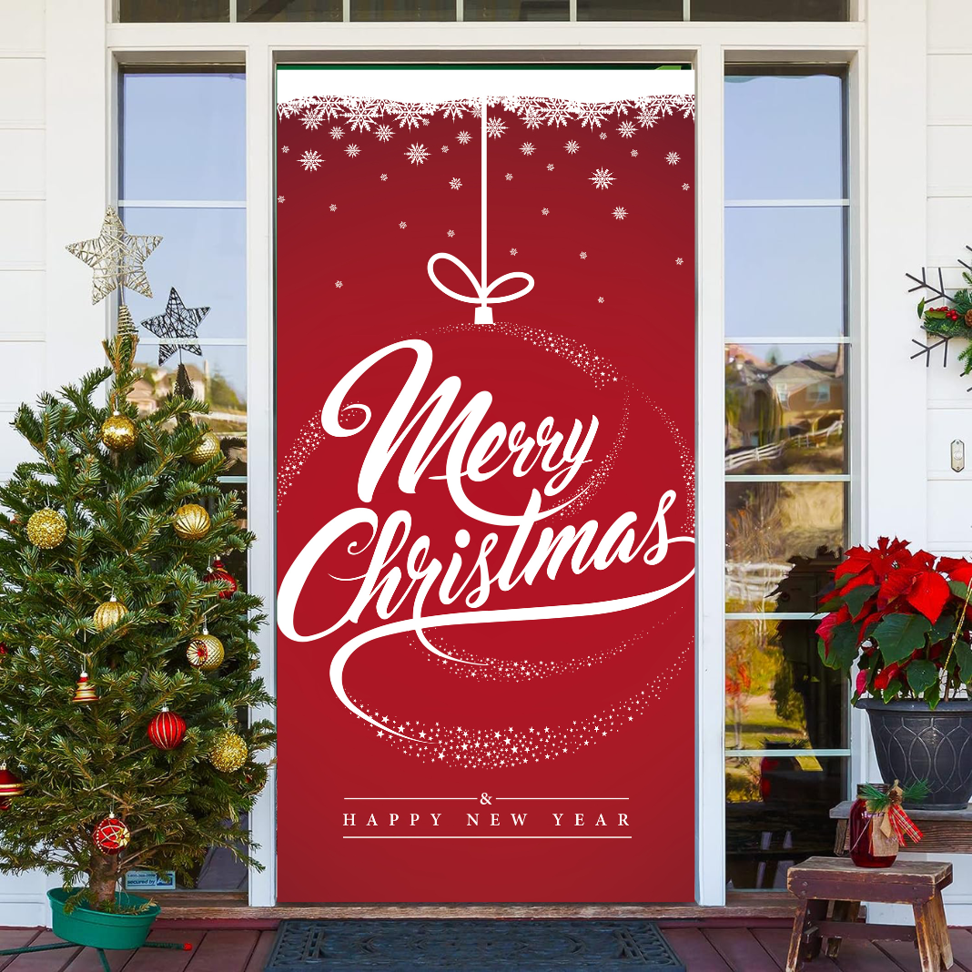 Merry Christmas Happy New Year Front Door Cover