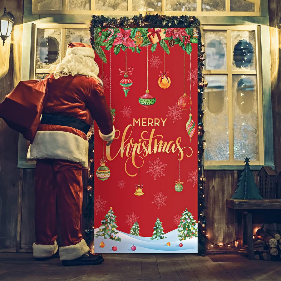 Merry Christmas Ornament Red Front Door Wrap Cover Holiday Decoration