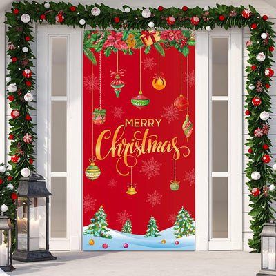 Merry Christmas Ornament Red Front Door Wrap Cover Holiday Decoration