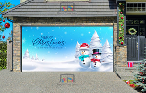 Merry Christmas With Snow Man Wonder Land Garage Door Wrap Cover Mural Decoration