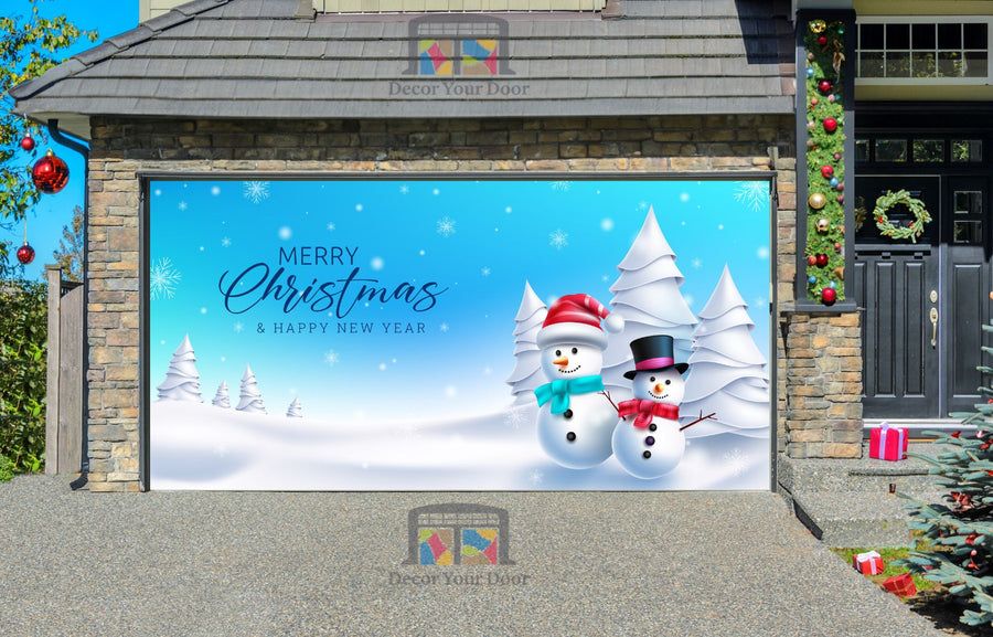 Merry Christmas With Snow Man Wonder Land Garage Door Wrap Cover Mural Decoration