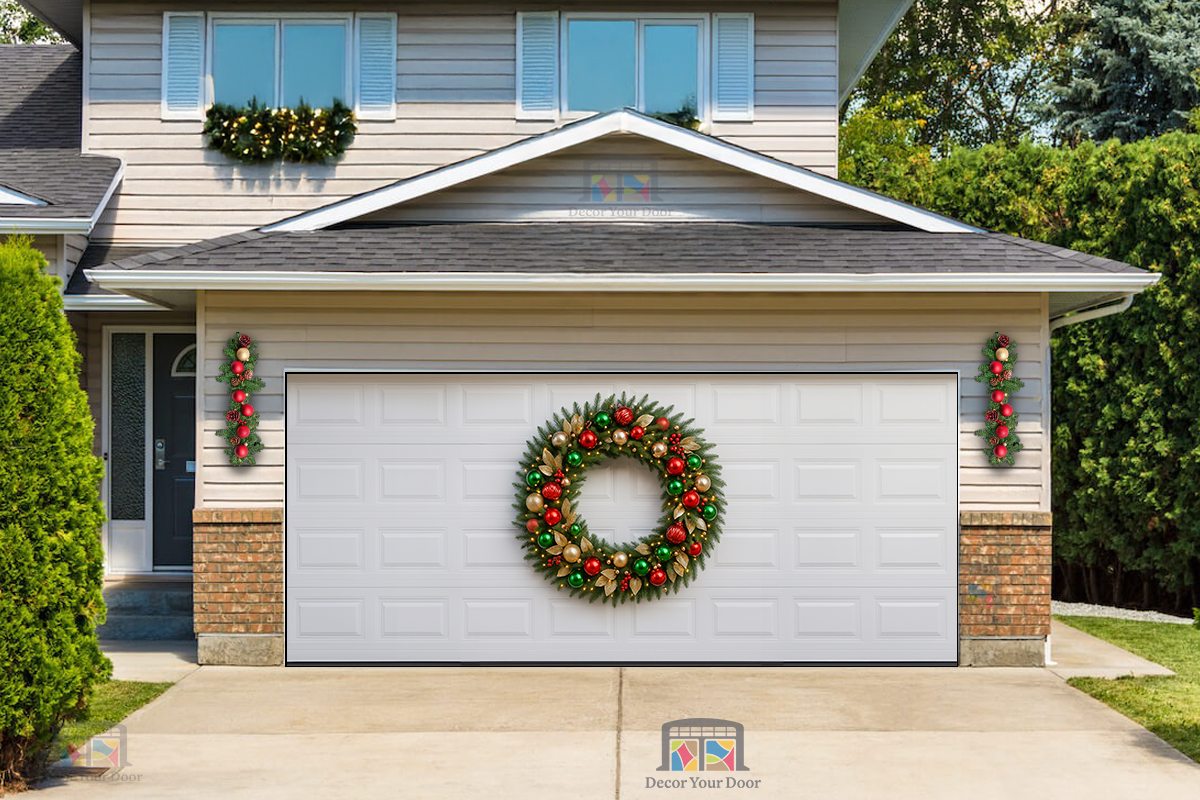 Cubierta para puerta de garaje Merry and Bright Deluxe Wreath