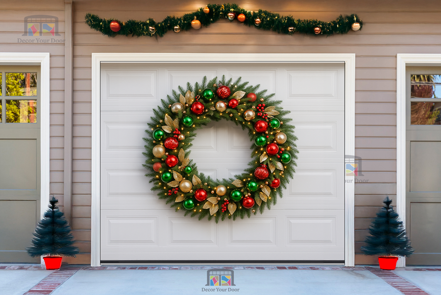 Merry and Bright Deluxe Wreath Garage Door Cover