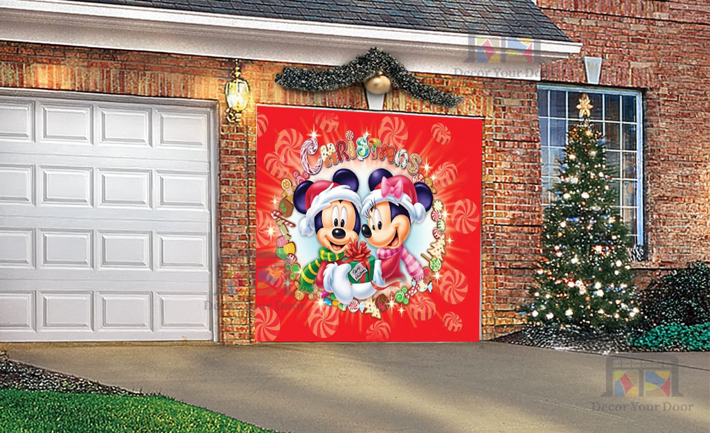 Mickey Mouse Merry Christmas Disney Garage Door Cover Banner Backdrop