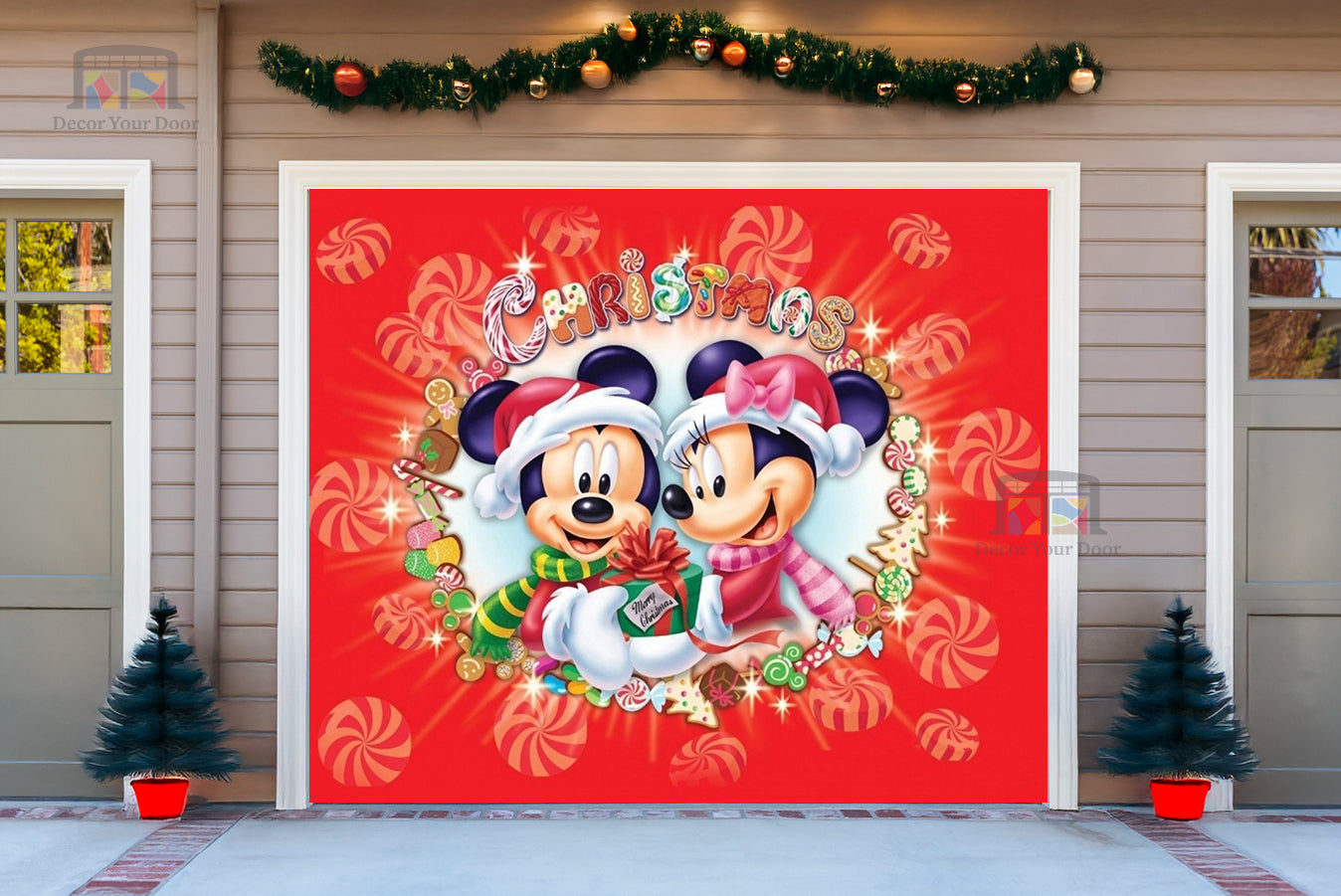 Mickey Mouse Merry Christmas Disney Garage Door Cover Banner Backdrop