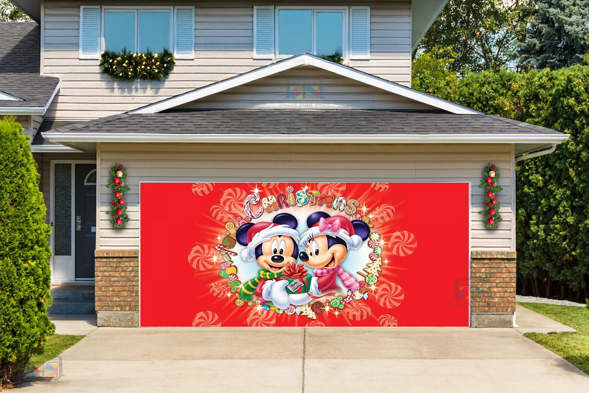 Mickey Mouse Merry Christmas Disney Garage Door Cover Banner Backdrop