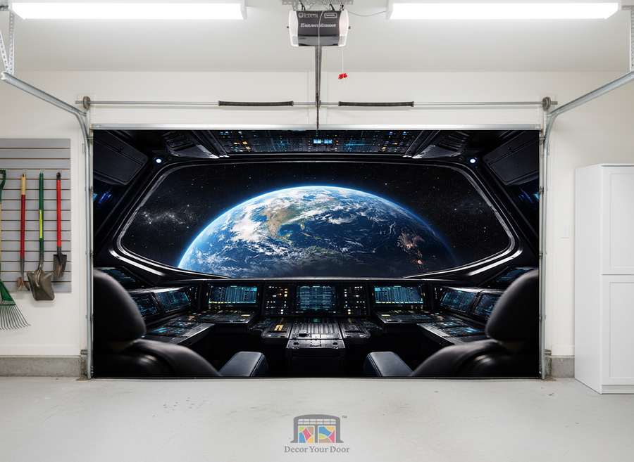 Mission Control View – Space Interior Garage Door Cover