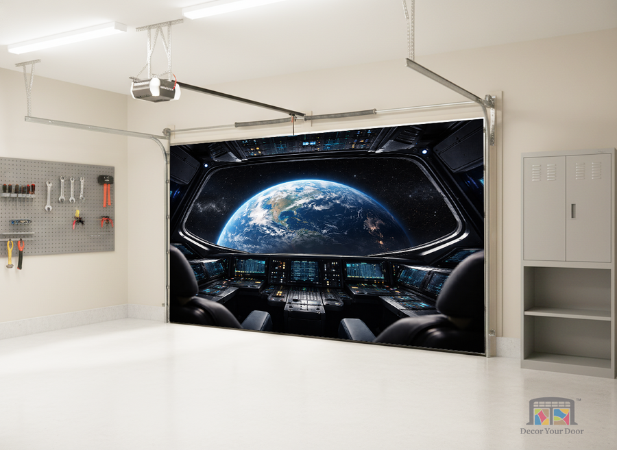 Mission Control View – Space Interior Garage Door Cover