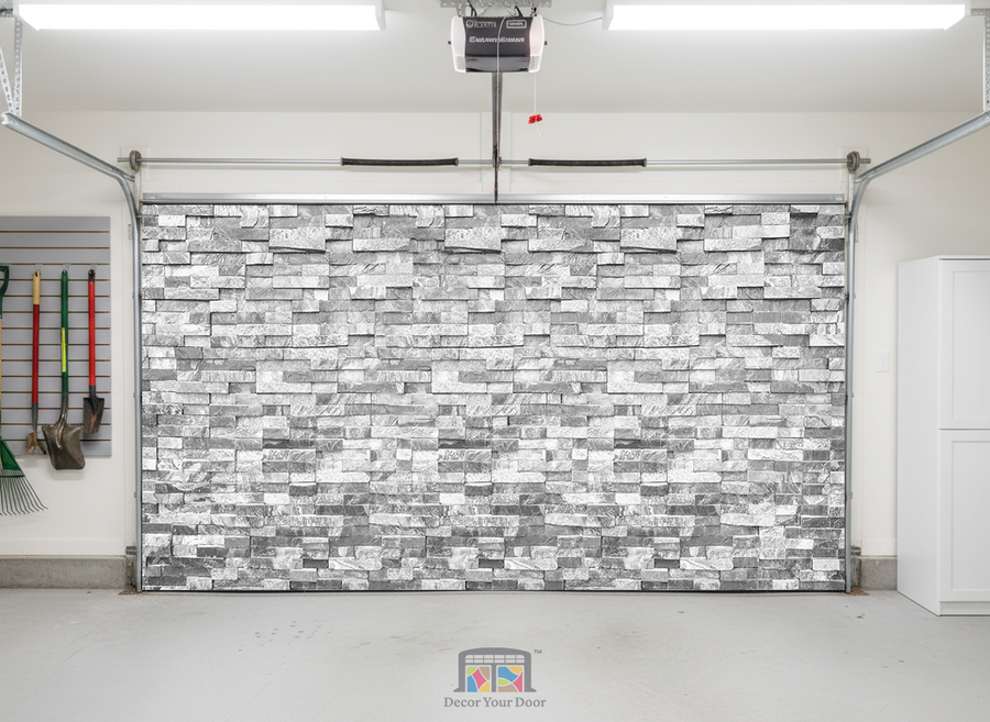 Modern Gray Stone Wall - Interior Garage Door Cover