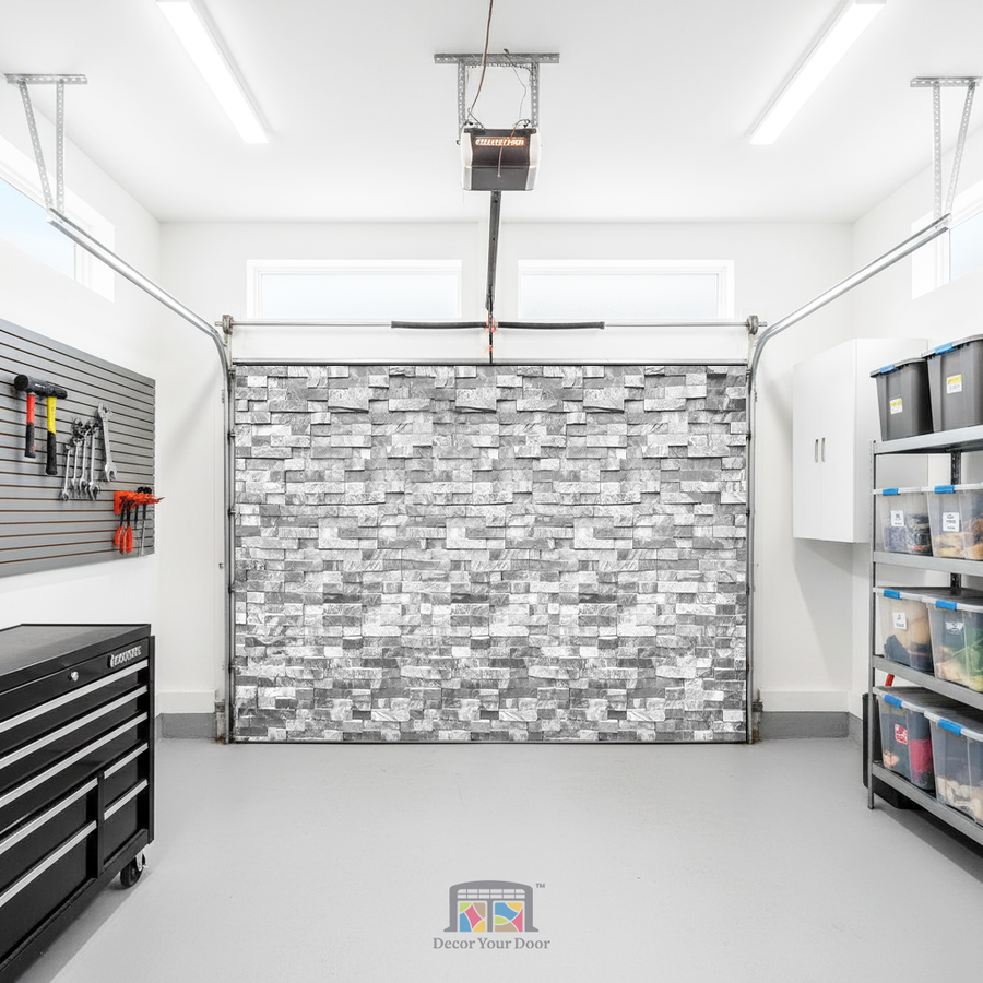 Modern Gray Stone Wall - Interior Garage Door Cover