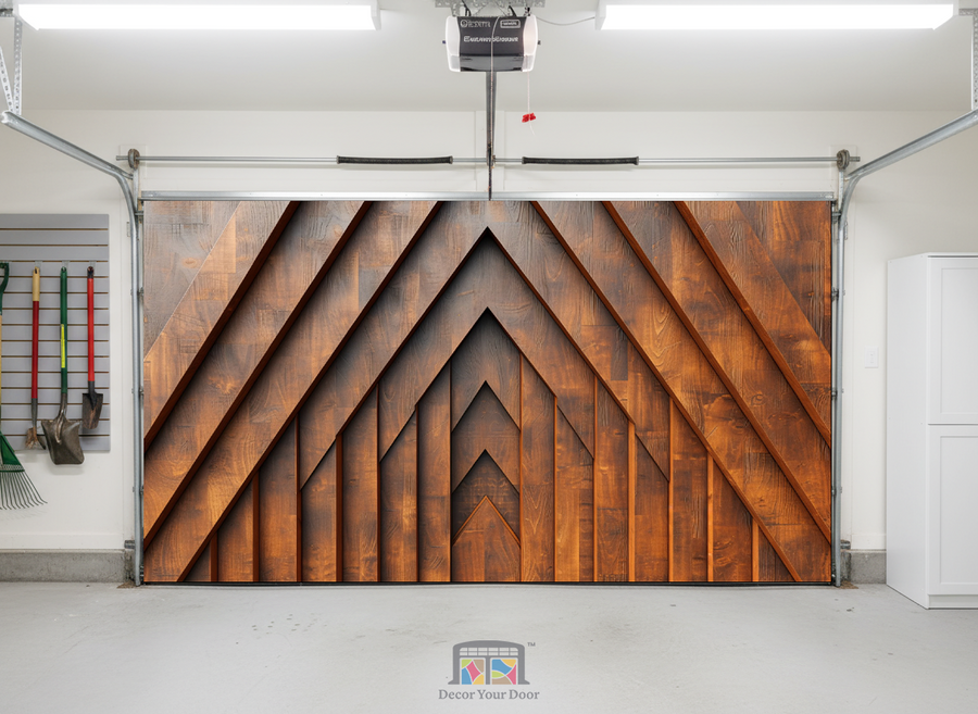 Modern Timber Geometry – Interior Garage Door Cover