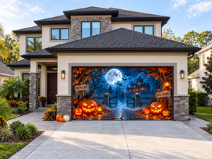 Moonlit Haunted Mansion Halloween Garage Door Cover | Decor Your Door