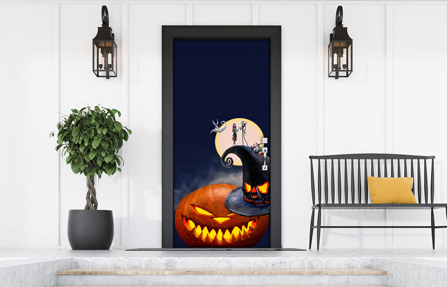 Almas a la luz de la luna: Jack y Sally bajo la luna llena. Vinilo para puerta principal.
