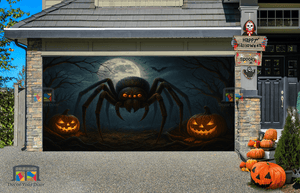Terror a la luz de la luna: Cubierta gigante para puerta de garaje con forma de araña