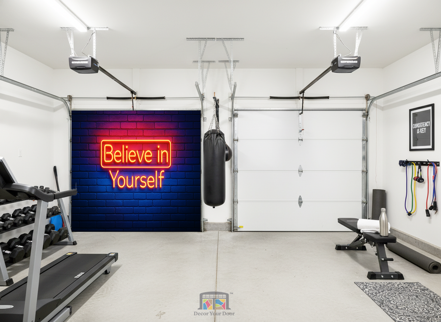 Neon Believe – Motivational Garage Door Cover