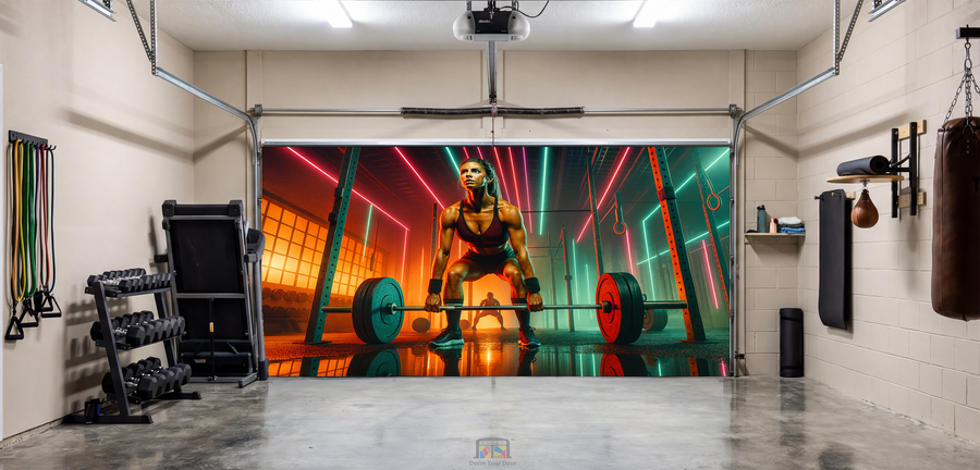 Neon Deadlift Focus – Motivation Interior Garage Door Cover