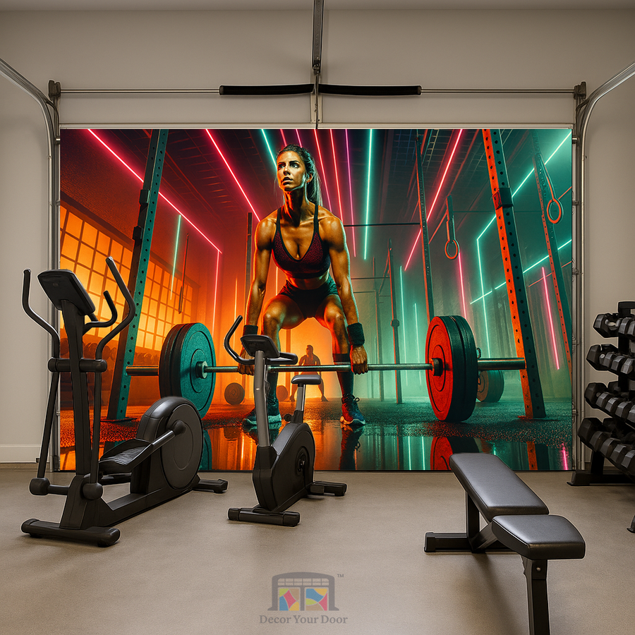 Neon Deadlift Focus – Motivation Interior Garage Door Cover