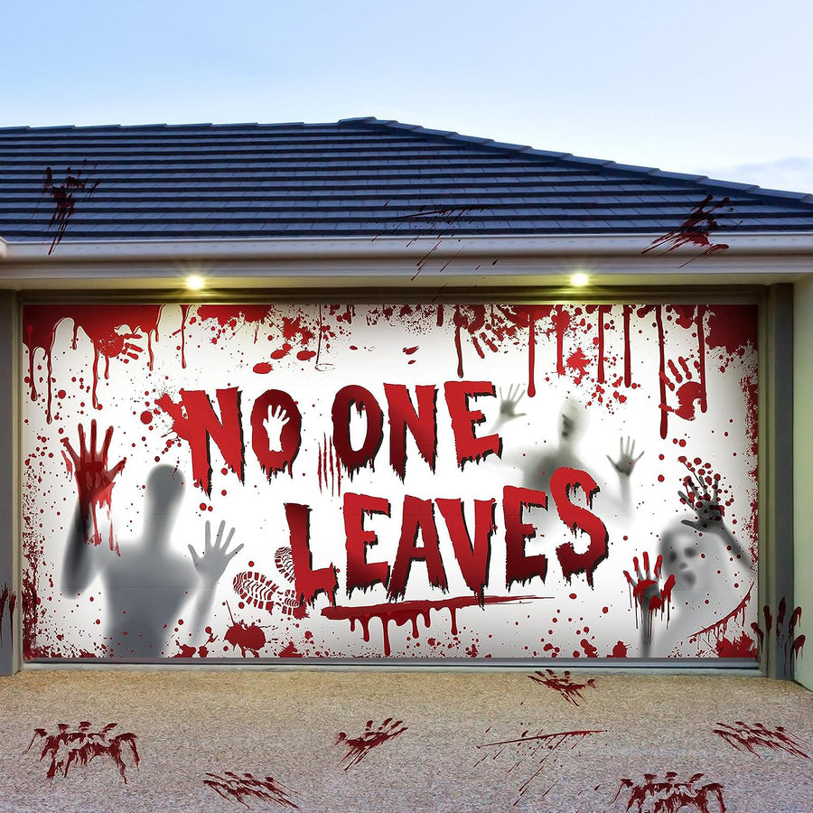 Cubierta para puerta de garaje de Halloween: Nadie deja huellas de sangre