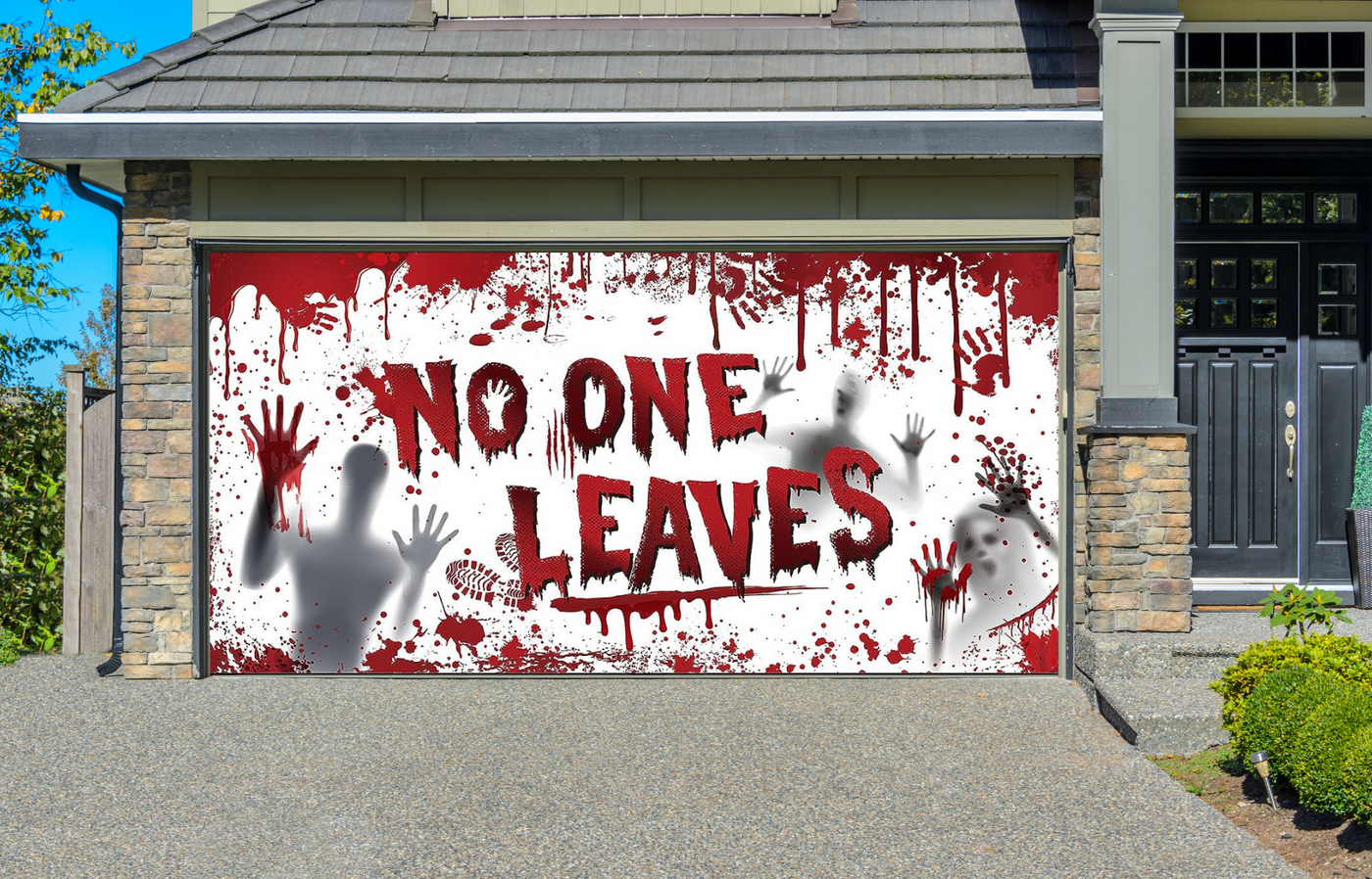 No One Leaves Bloody Footprints Halloween Garage Door Cover Wrap