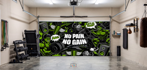«Sin dolor no hay ganancia» – Funda motivacional para puerta de garaje interior