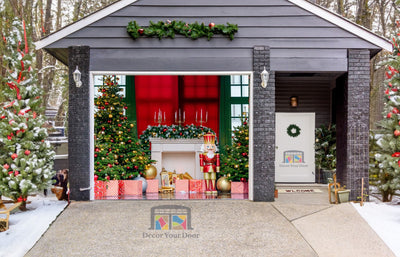 Nutcracker Fireplace Giftboxes Christmas Celebration Garage Door Wrap Cover Mural Decoration