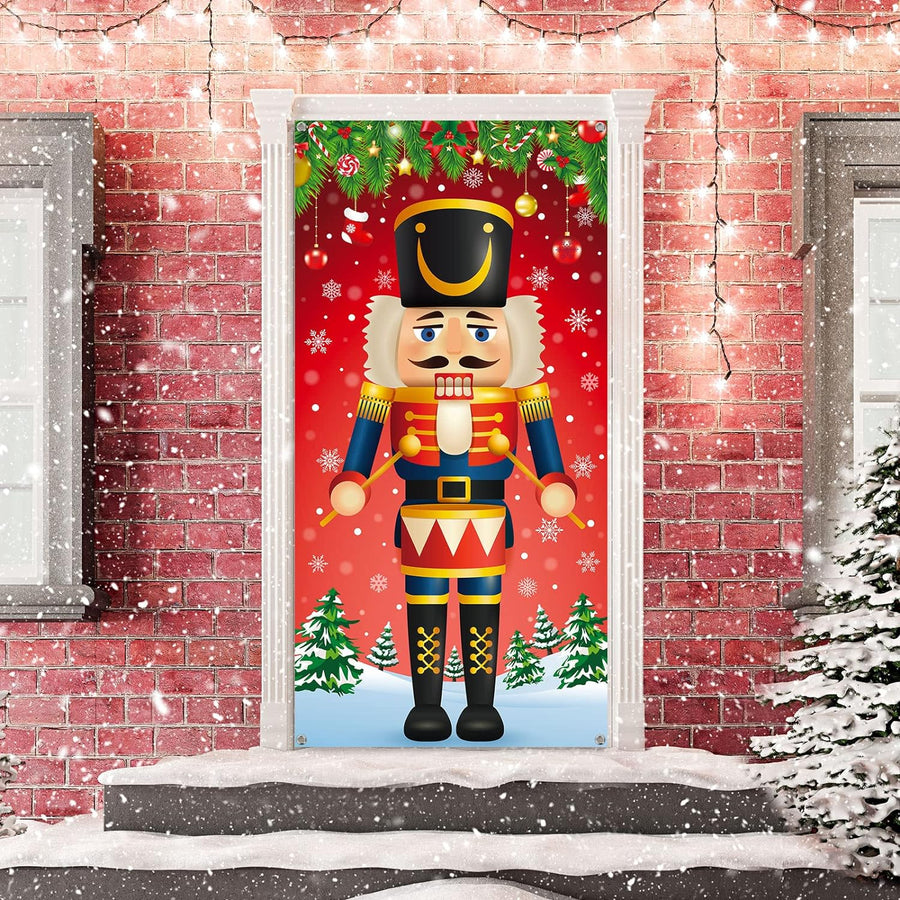 Nutcracker Merry Christmas And New Year Front Door Wrap Cover Holiday Decoration