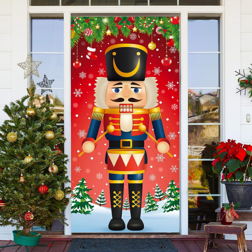 Nutcracker Merry Christmas And New Year Front Door Wrap Cover Holiday Decoration