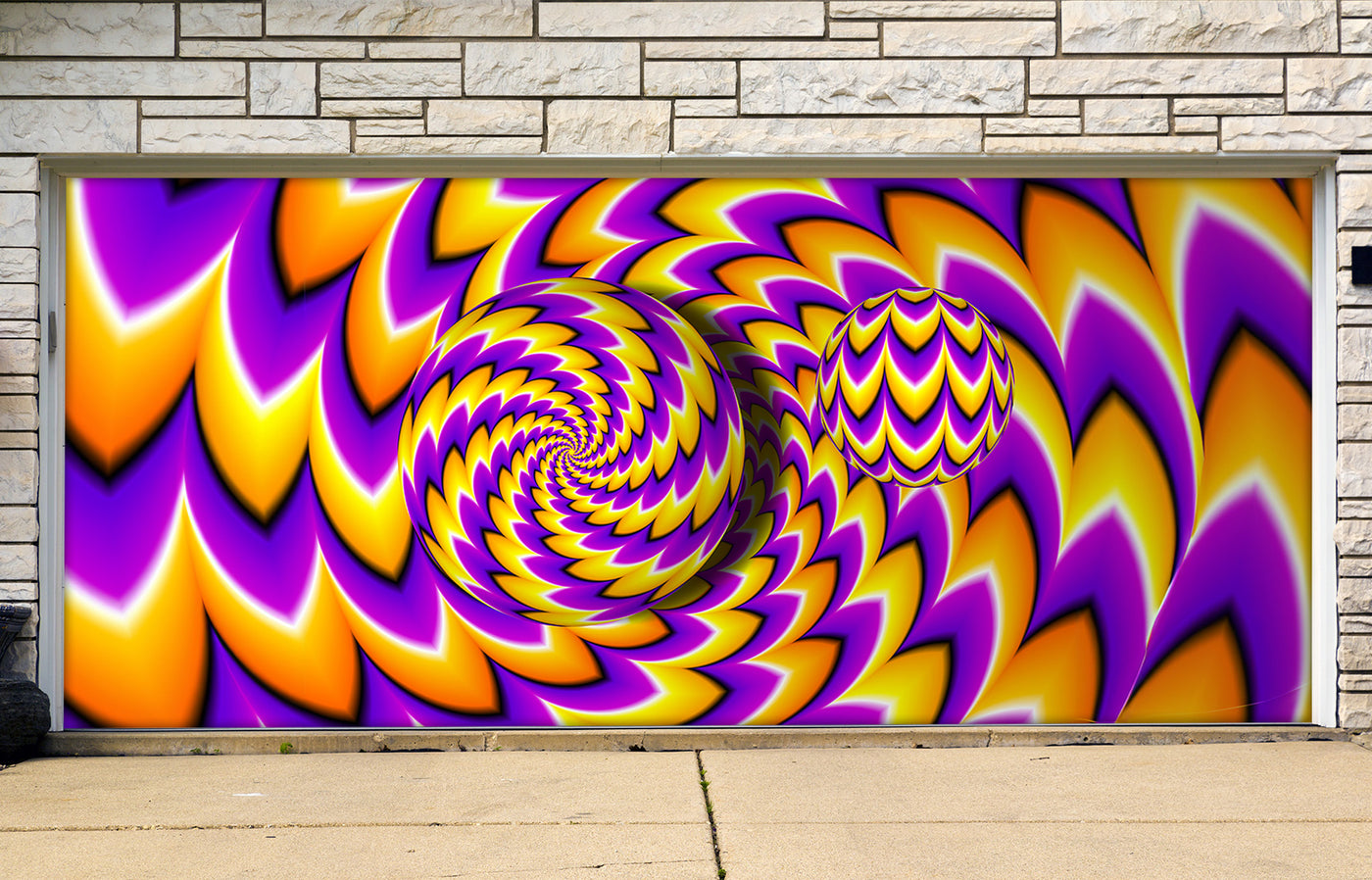 Orange and Purple with Moving Spheres Purple Garage Door Cover Wrap