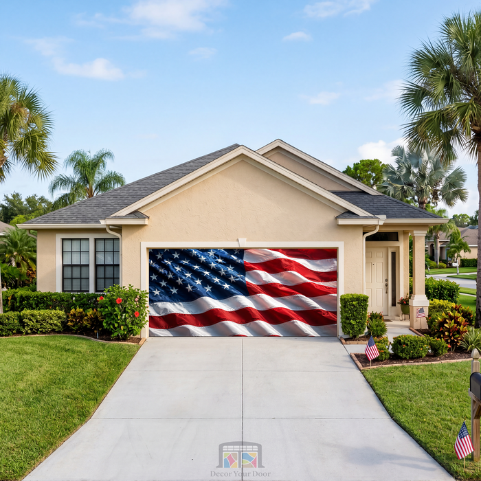 Patriotic American Flag - Garage Door Cover