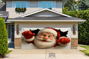 Peekaboo Santa Christmas Garage Door Cover