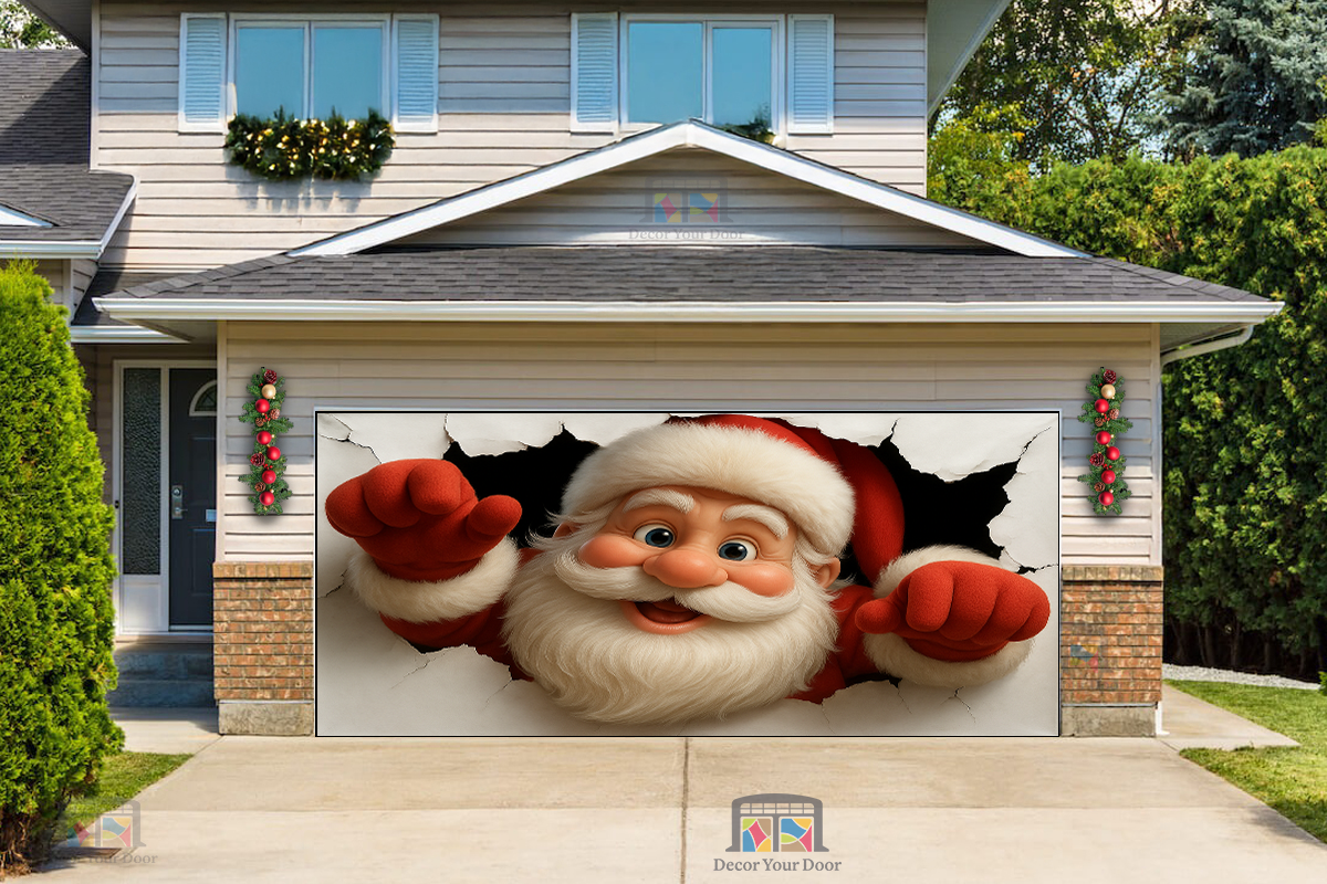 Peekaboo Santa Christmas Garage Door Cover