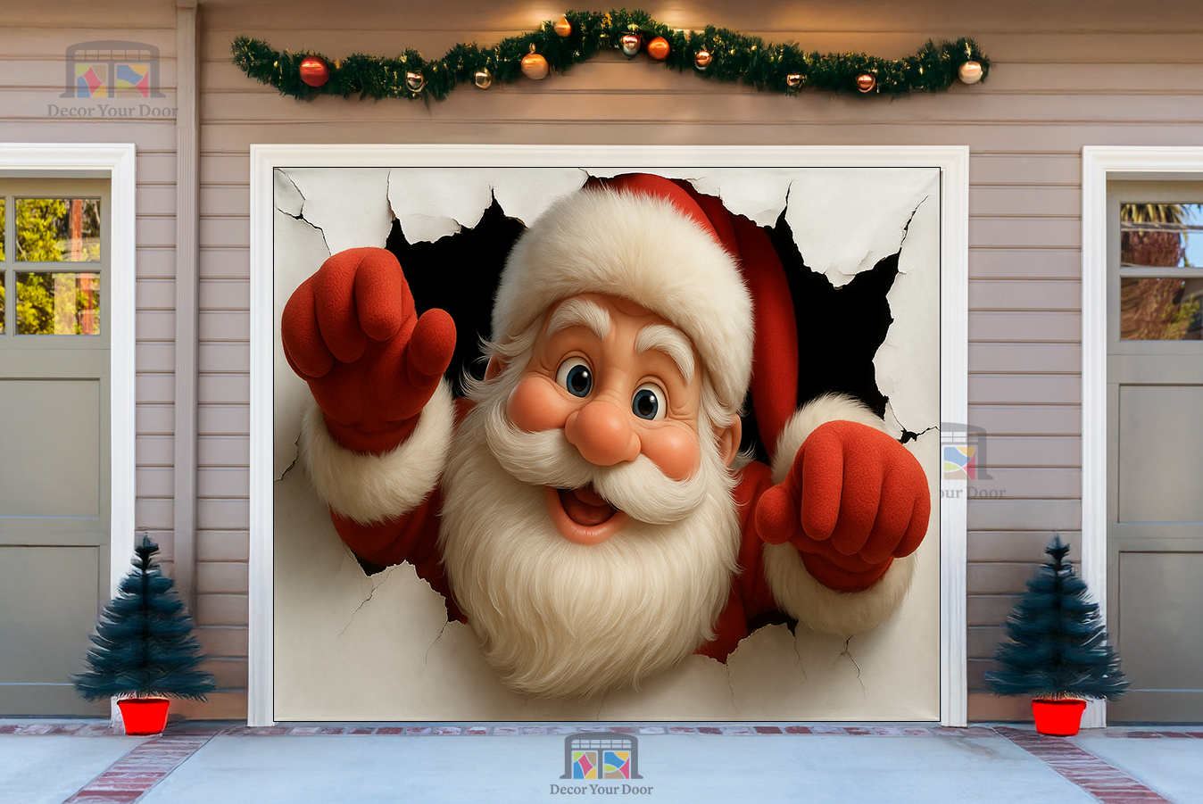 Peekaboo Santa Christmas Garage Door Cover