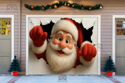 Peekaboo Santa Christmas Garage Door Cover
