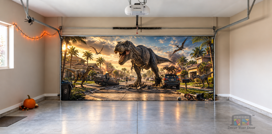 Prehistoric Neighborhood Panic - Interior Garage Door Cover