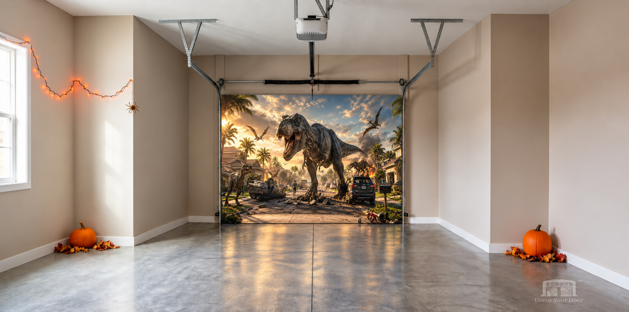 Prehistoric Neighborhood Panic - Interior Garage Door Cover