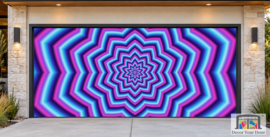 Neon Crinkle Pulse psychedelic garage door cover — Contemporary House — Two-Car Front