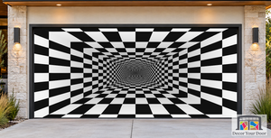 Endless Checker Tunnel Psychedelic Garage Door Cover