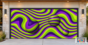 Lime Violet Floating Spheres Psychedelic Garage Door Cover