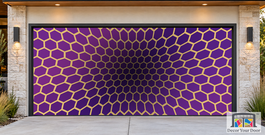 Amethyst Honeycomb Portal psychedelic garage door cover — Contemporary House — Two-Car Front