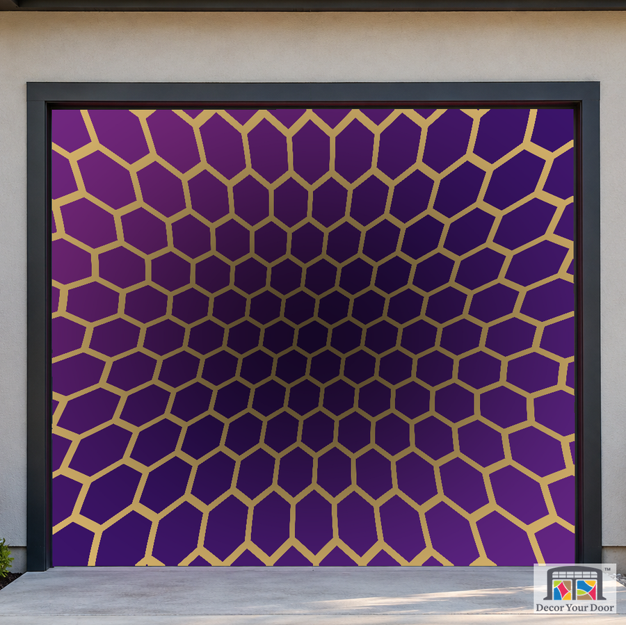 Amethyst Honeycomb Portal psychedelic garage door cover — Cedar House — One-Car Front