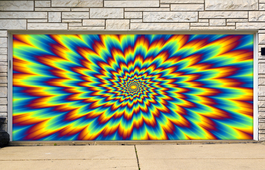Vinilo para puerta de garaje con ilusión óptica de flor de fuego pulsante