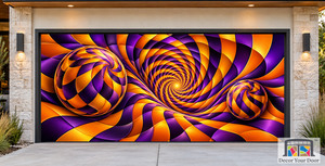 Orange Purple Optical Spheres Garage Door Cover