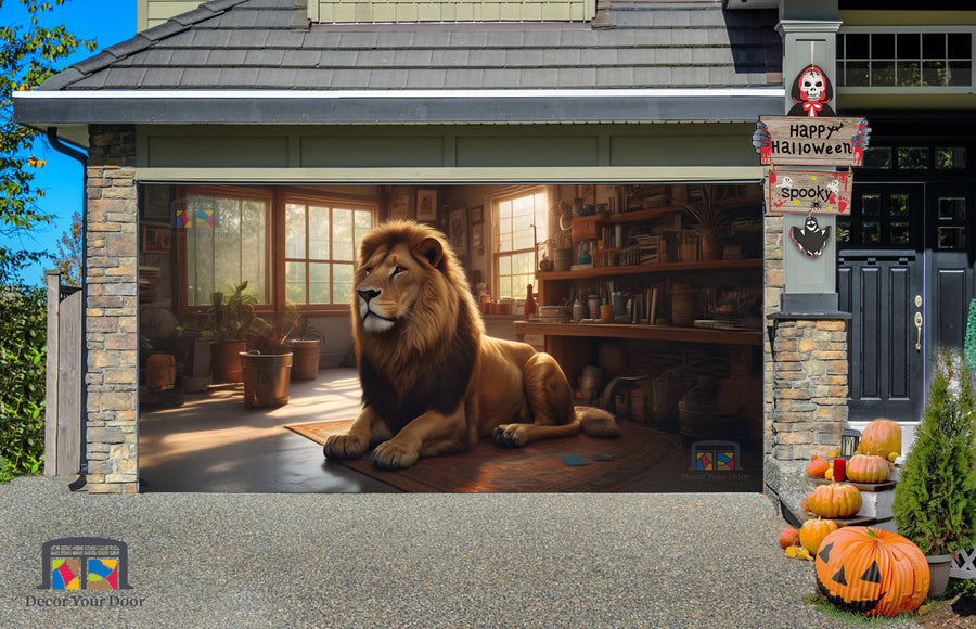Realistic Lion in the Garage Majestic Presence Garage Door Cover Banner Wrap - Decor Your Door