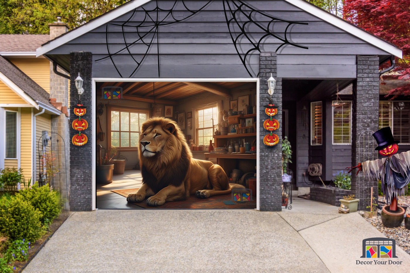 Realistic Lion in the Garage Majestic Presence Garage Door Cover Banner Wrap - Decor Your Door