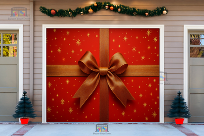 Maravilla de Cinta Roja – Cubierta Navideña para Puerta de Garaje