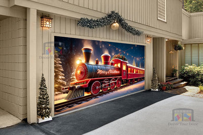 Red Train of Holiday Cheer Garage Door Cover Banner Decoration - Decor Your Door