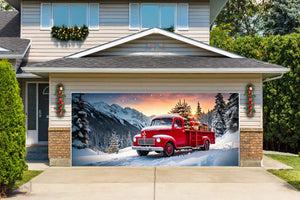 Red Truck Winter Wonderland Garage Door Cover Banner Decoration - Decor Your Door