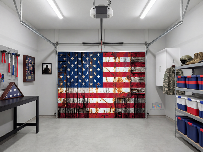 Rustic American Flag – Interior Garage Door Cover